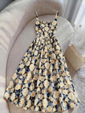 Women's French Romantic Camellia Floral Garden Resort Afternoon Tea Slip Maxi